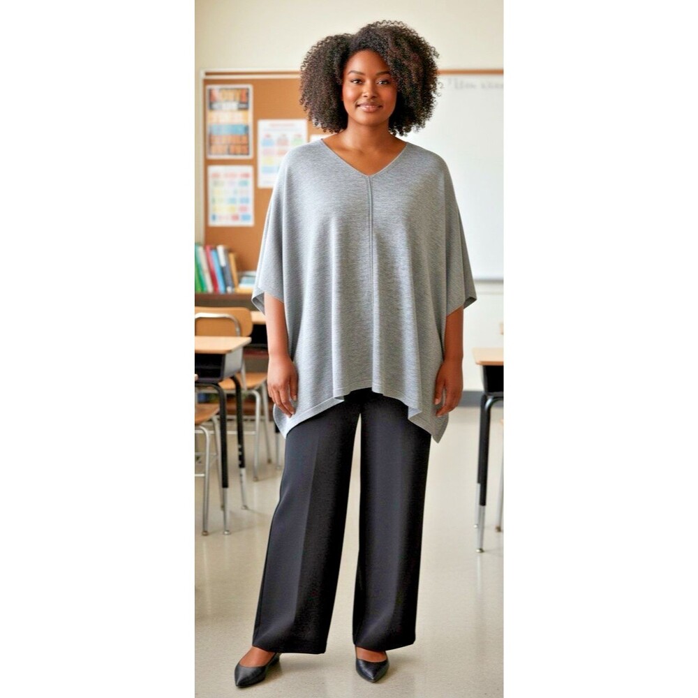 J Jill NEW womens v-neck gray Merino wool poncho sweater One Size OS preppy